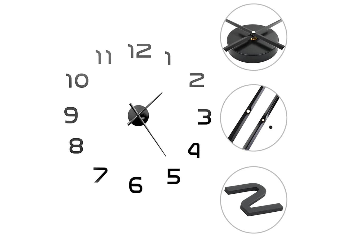 Vidaxl 50639 3D Wall Clock Modern Design 100 cm | Black