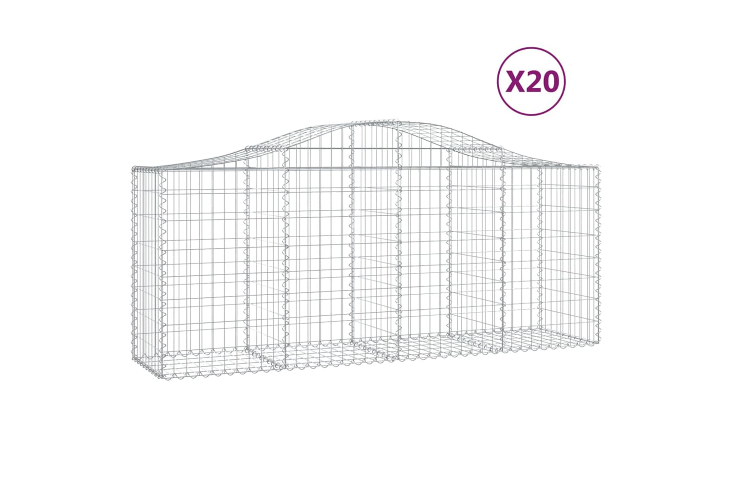 vidaXL 3145634 Arched Gabion Baskets 20 Pcs 200x50x80/100cm Galvanised Iron