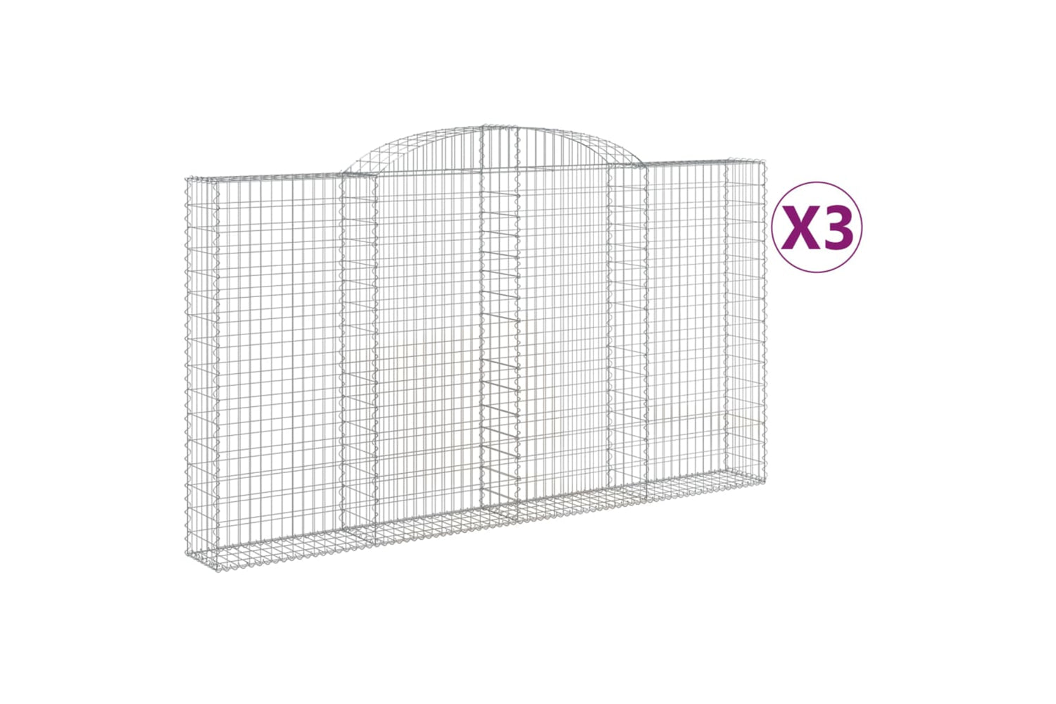 vidaXL 3146576 Arched Gabion Baskets 3 Pcs 300x30x160/180cm Galvanised Iron