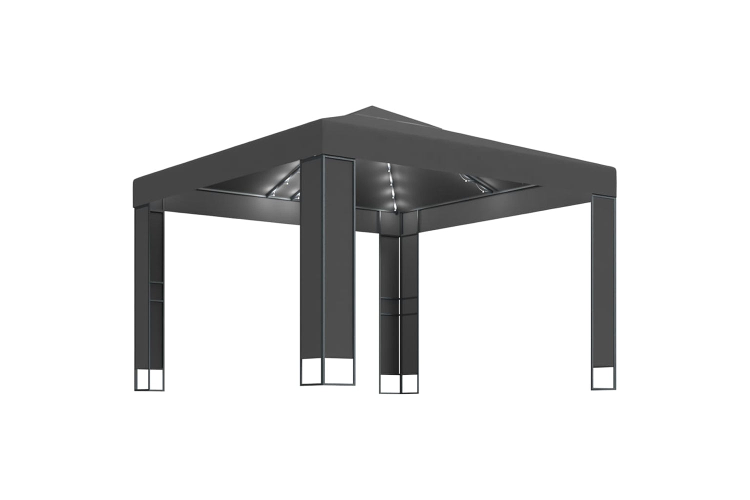 Vidaxl 3070304 Gazebo With Double Roof&led String Lights 3x3 M Anthracite