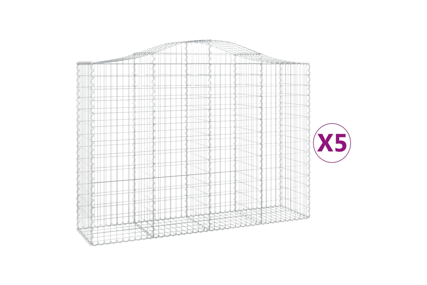 vidaXL 3145685 Arched Gabion Baskets 5 Pcs 200x50x140/160cm Galvanised Iron