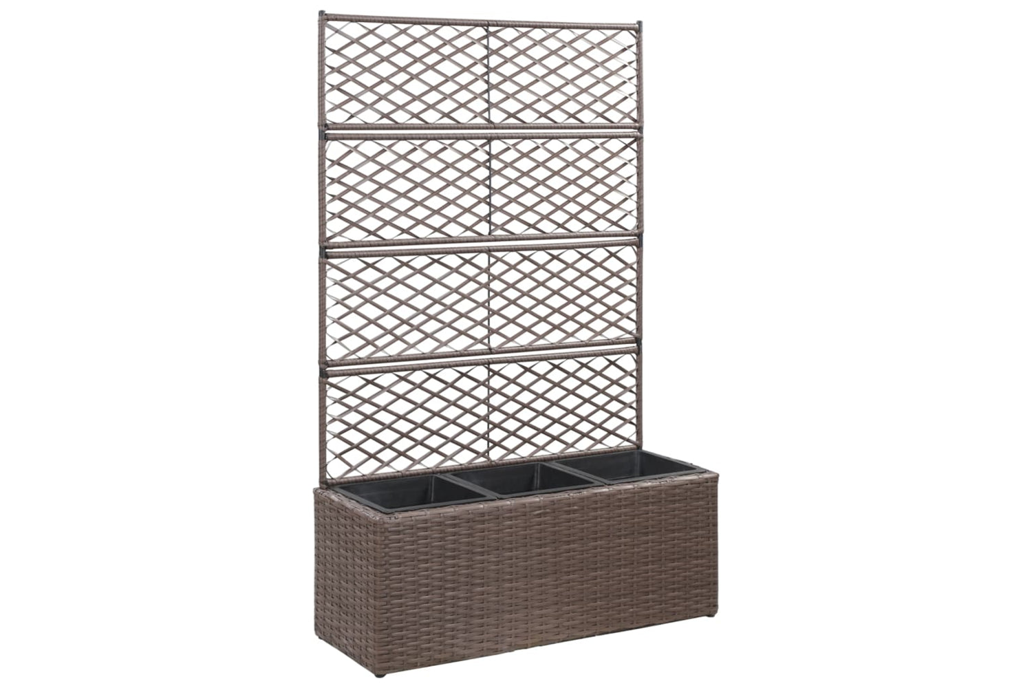 vidaXL 46938 Trellis Raised Bed With 3 Pots 83x30x130cm Poly Rattan Brown