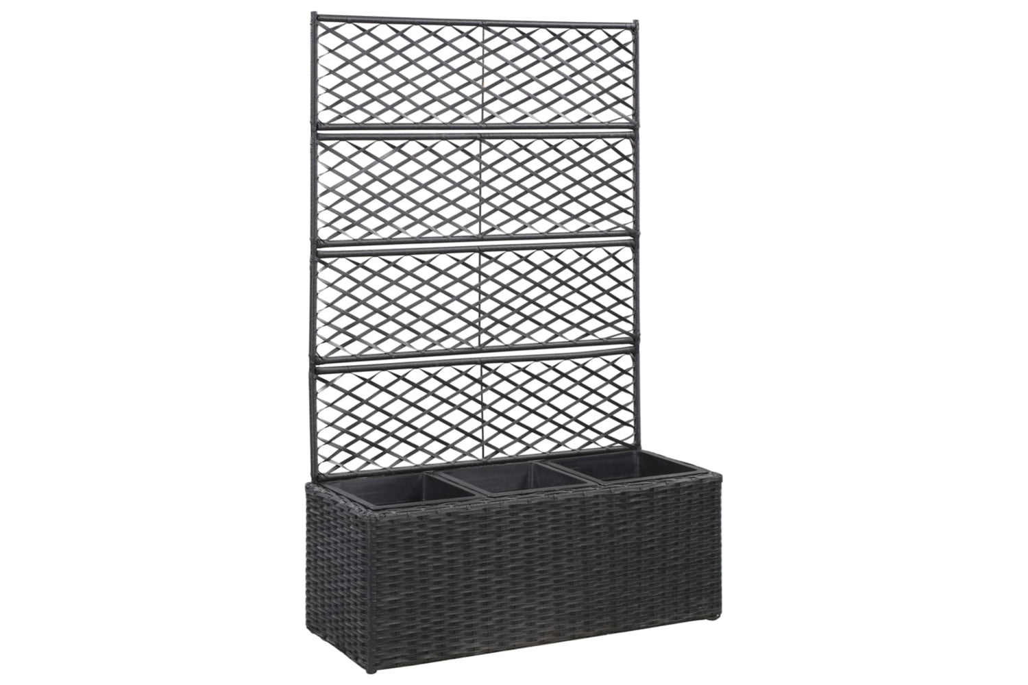 vidaXL 46932 Trellis Raised Bed With 3 Pots 83x30x130cm Poly Rattan Black