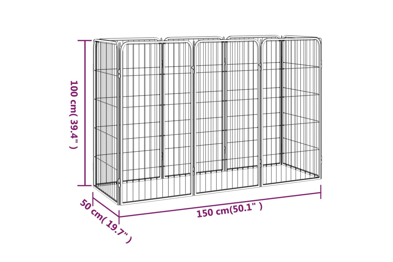 vidaXL 3115958 8-panel Dog Playpen Black 50x100cm Powder-coated Steel-7