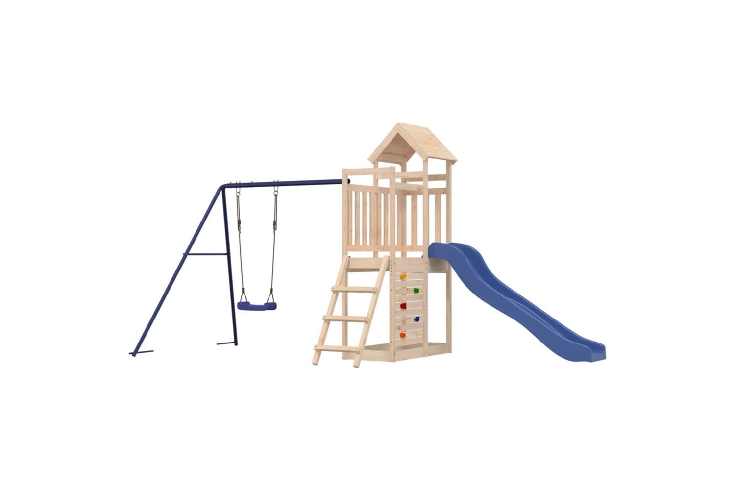 Vidaxl 3155891 Playhouse With Slide Swing Rockwall Solid Wood Pine-2
