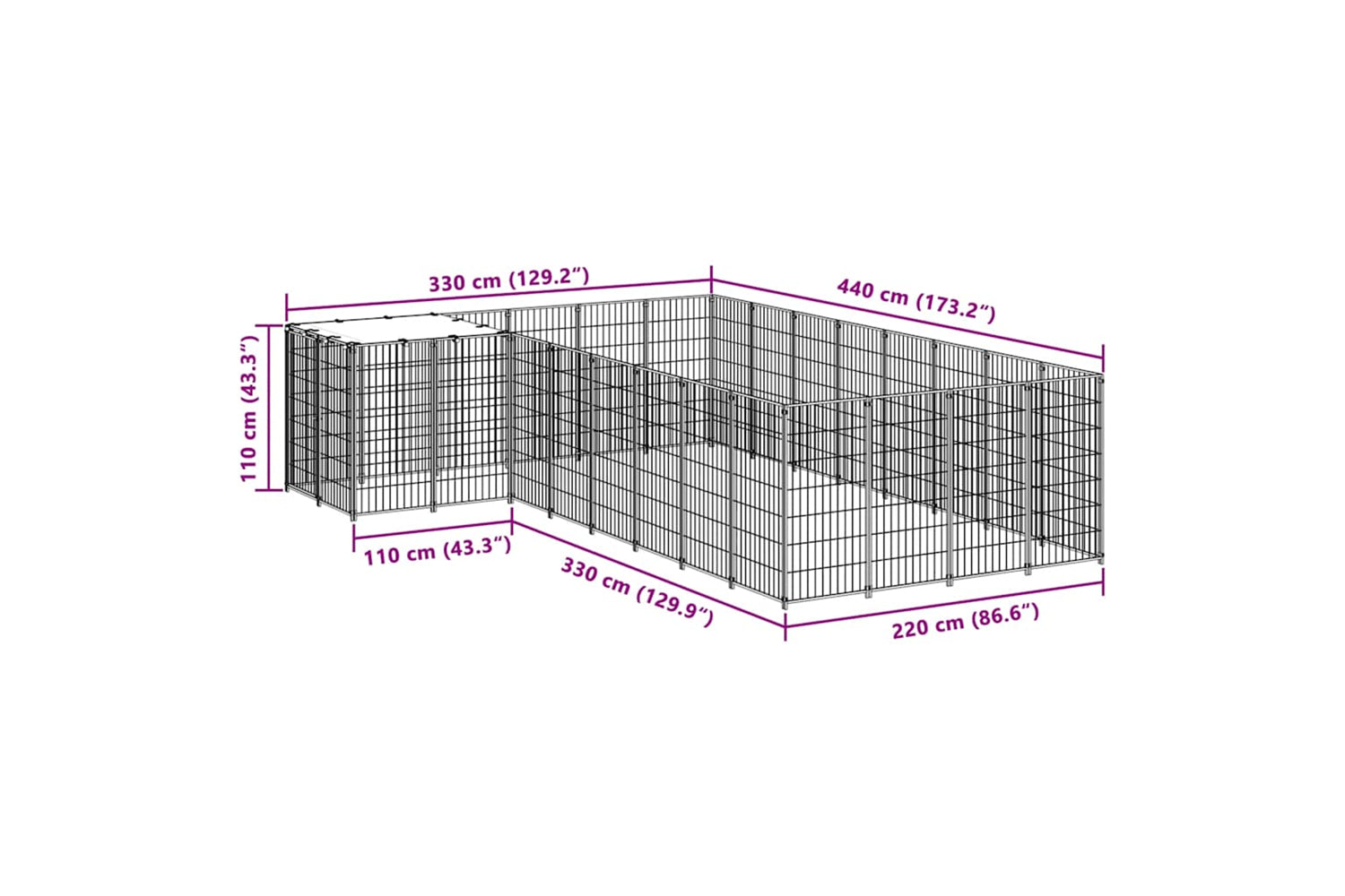 Vidaxl 3082226 Dog Kennel Black 10.89 M2 Steel-6