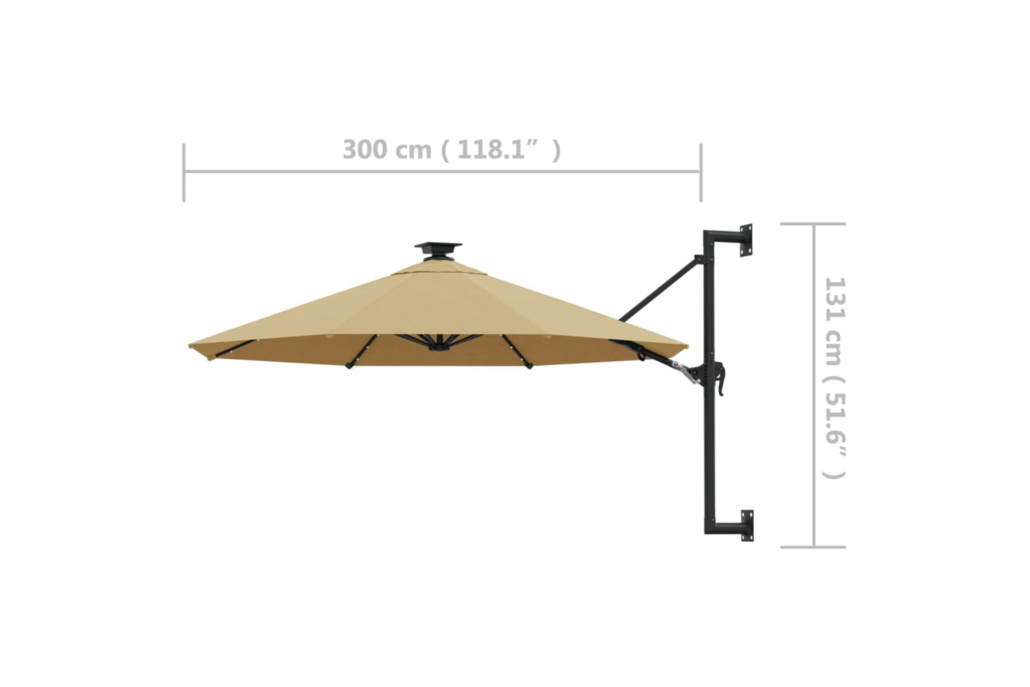 Vidaxl 312525 Wall-mounted Parasol With Leds And Metal Pole 300 Cm Taupe-9