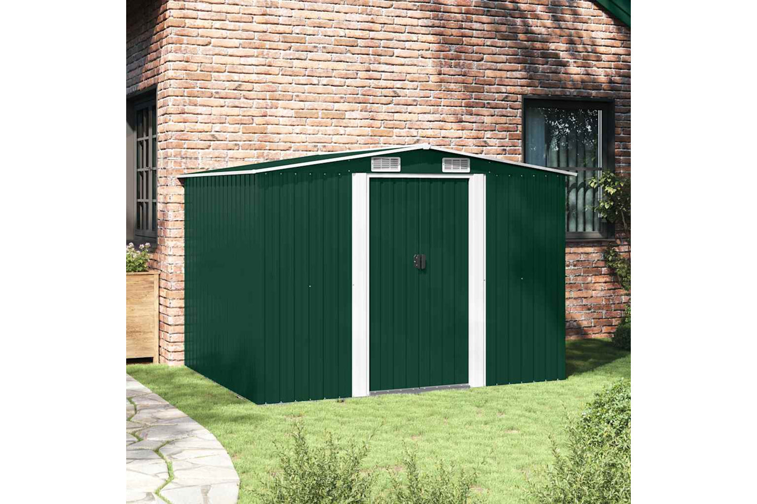 vidaXL 42910 Garden Storage Shed Green Metal 257x205x178cm-2