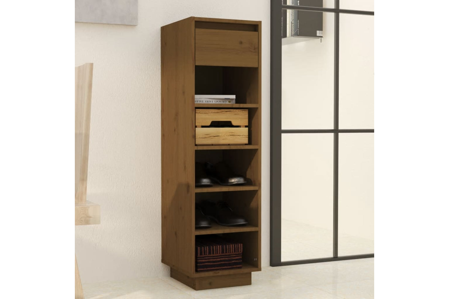 vidaXL Shoe Cabinet Honey Brown 30x34x105cm Solid Wood Pine-7
