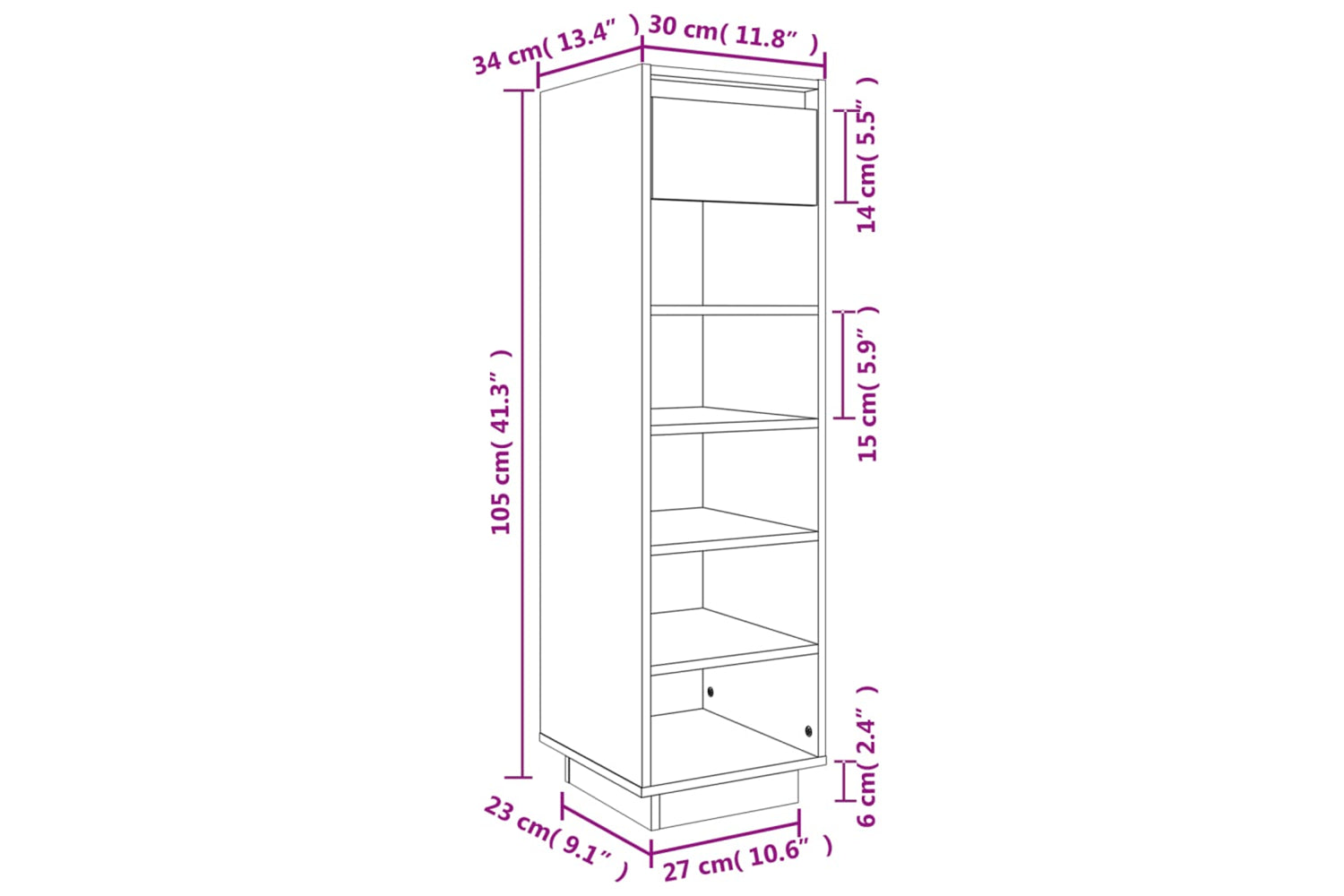 vidaXL Shoe Cabinet Honey Brown 30x34x105cm Solid Wood Pine-8