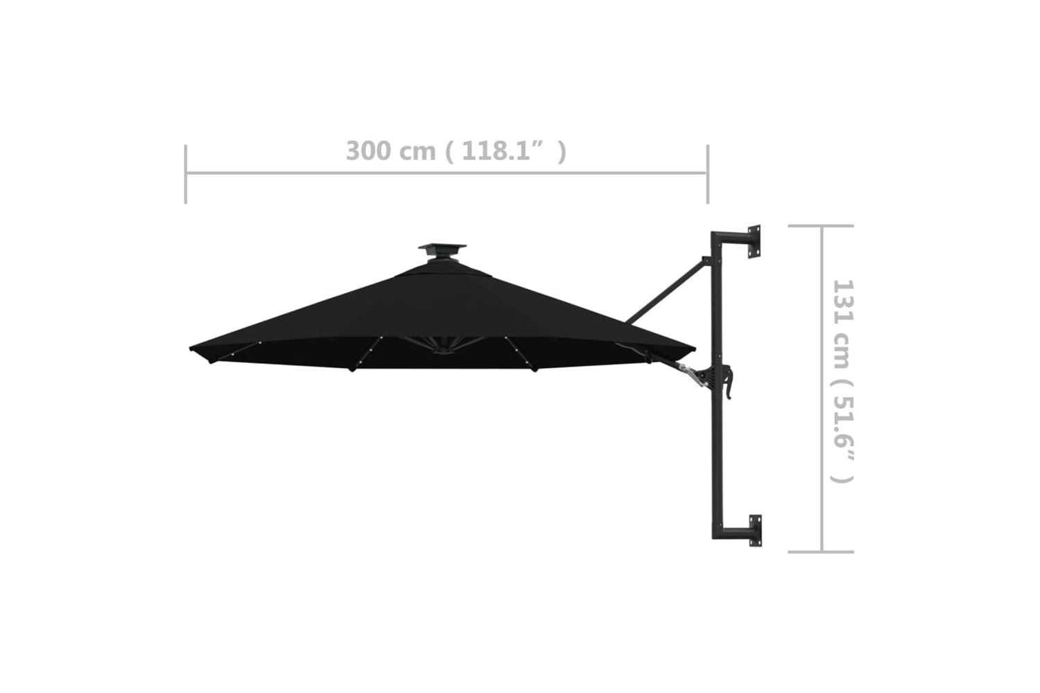 Vidaxl 312528 Wall-mounted Parasol With Leds And Metal Pole 300 Cm Black-9