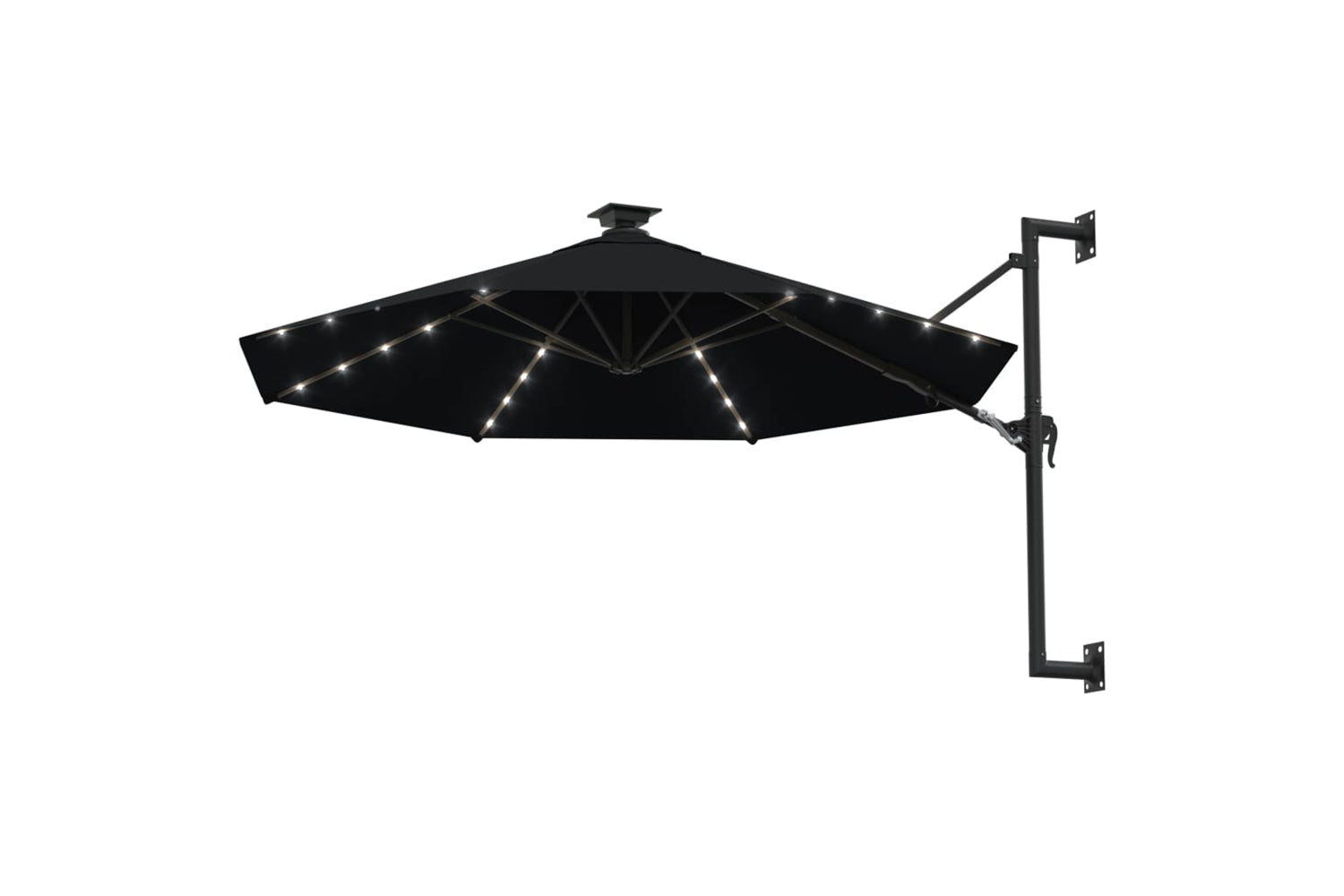 Vidaxl 312528 Wall-mounted Parasol With Leds And Metal Pole 300 Cm Black-2