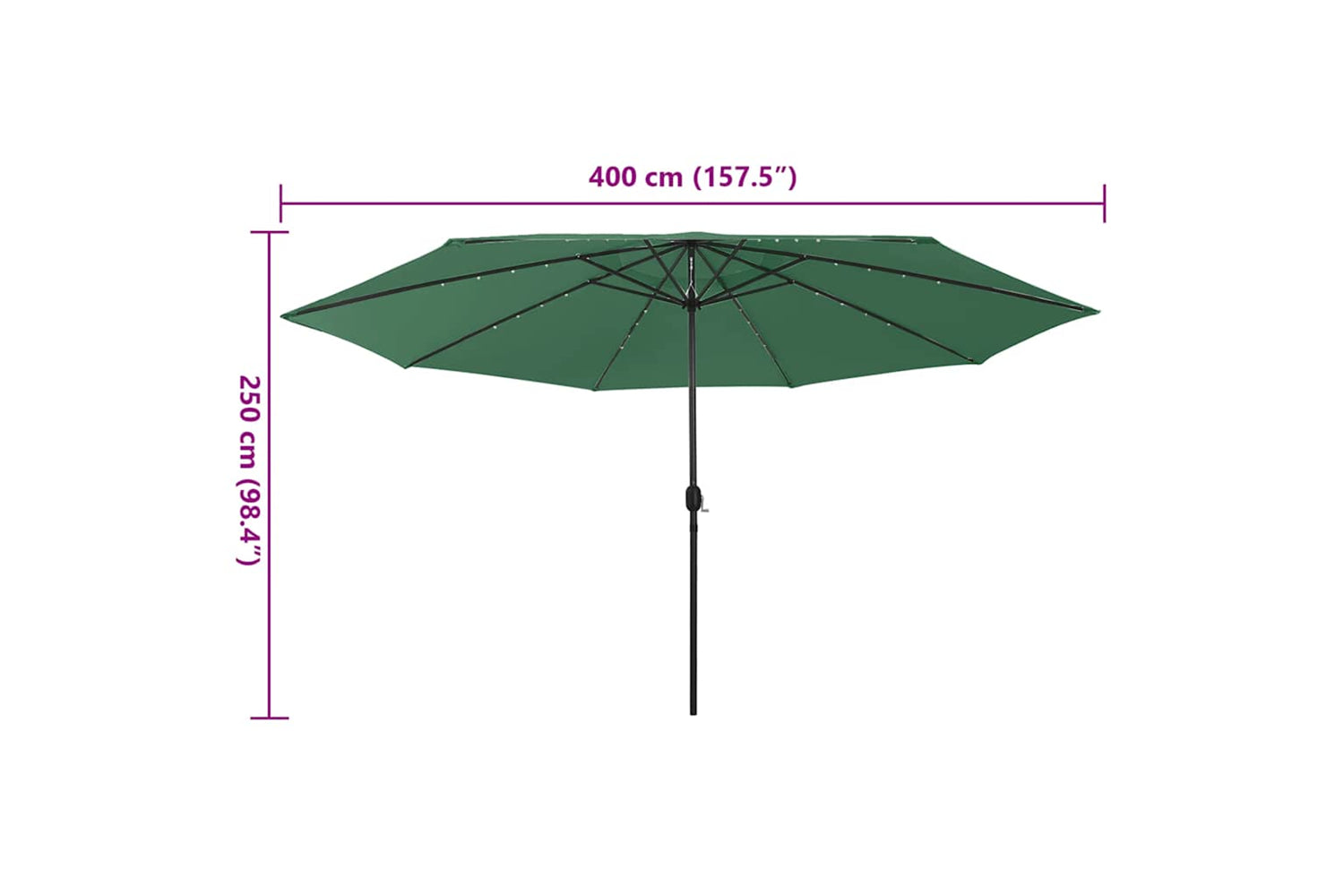 vidaXL 312531 Outdoor Parasol With Led Lights And Metal Pole 400cm Green-7