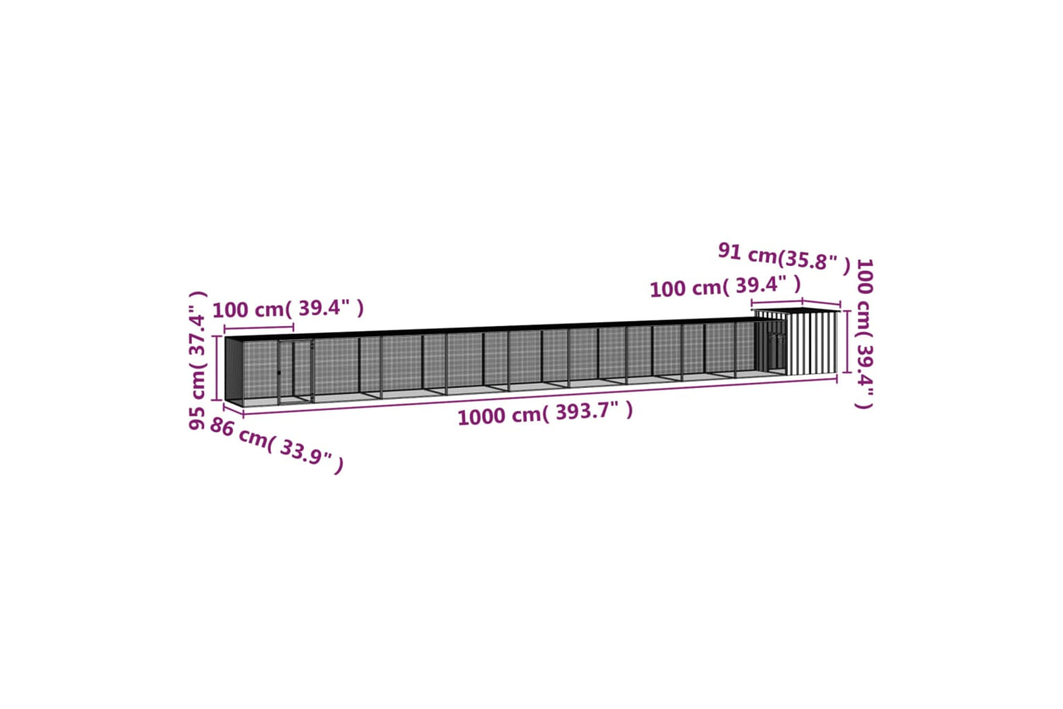 vidaXL 3106459 Chicken Cage Anthracite 1000x91x100cm Galvanised Steel-5
