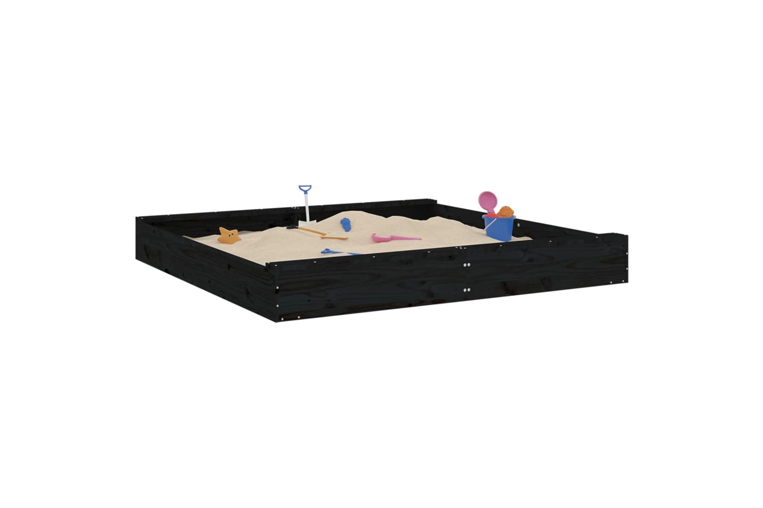 vidaXL 825041 Sandbox With Seats Black Square Solid Wood Pine-2