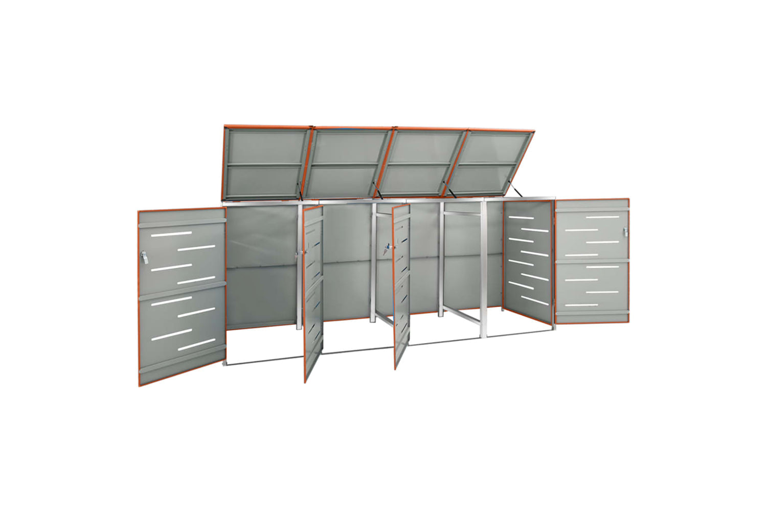 vidaXL Quadruple Wheelie Bin Shed 276.5x77.5x112.5cm Stainless Steel-2