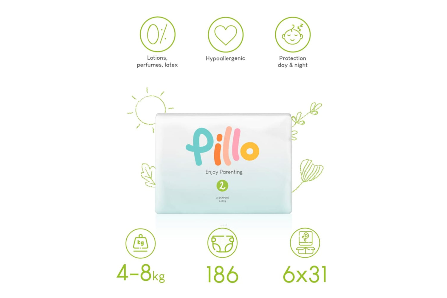 Pillo - 10415 Baby Nappies 186 Pcs Size 2 (4-8 Kg)-7