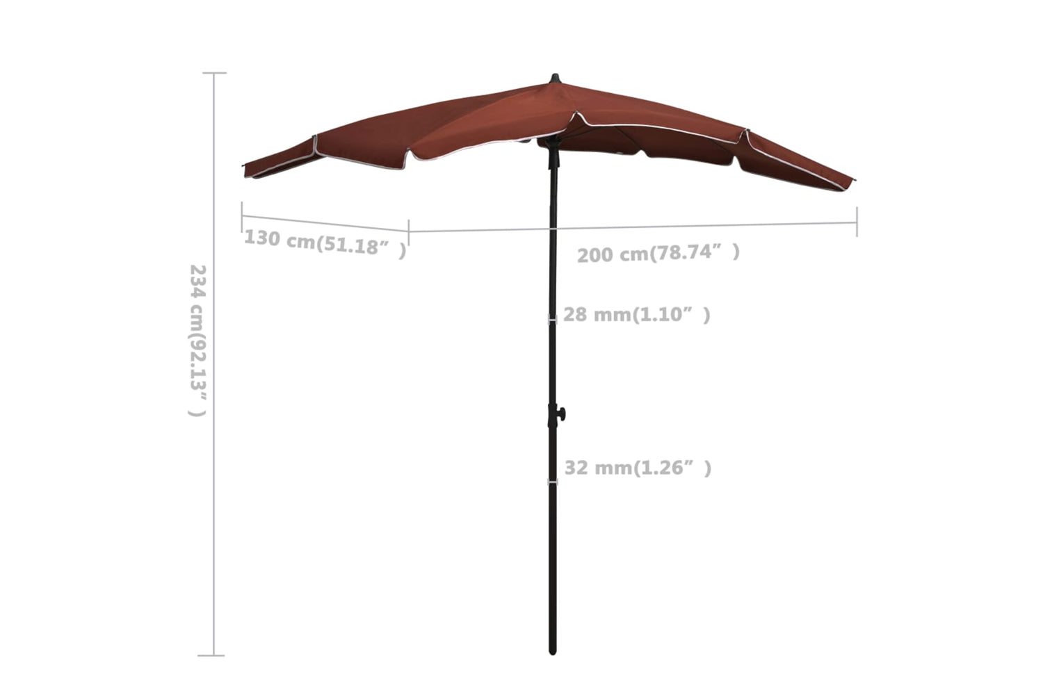 vidaXL 315556 Garden Parasol With Pole 200x130cm Terracotta-6
