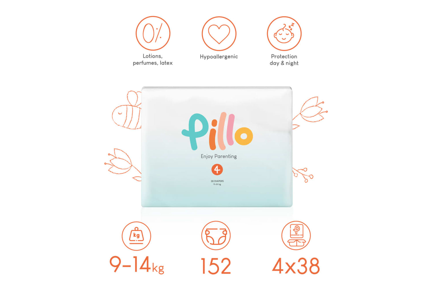 Pillo - 10417 Baby Nappies 152 Pcs Size 4 (9-14 Kg)-7