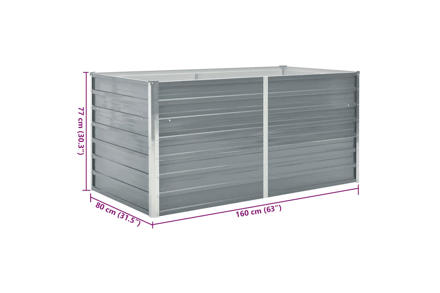vidaXL 42404 Raised Garden Bed 160x80x77cm Galvanised Steel Grey-6
