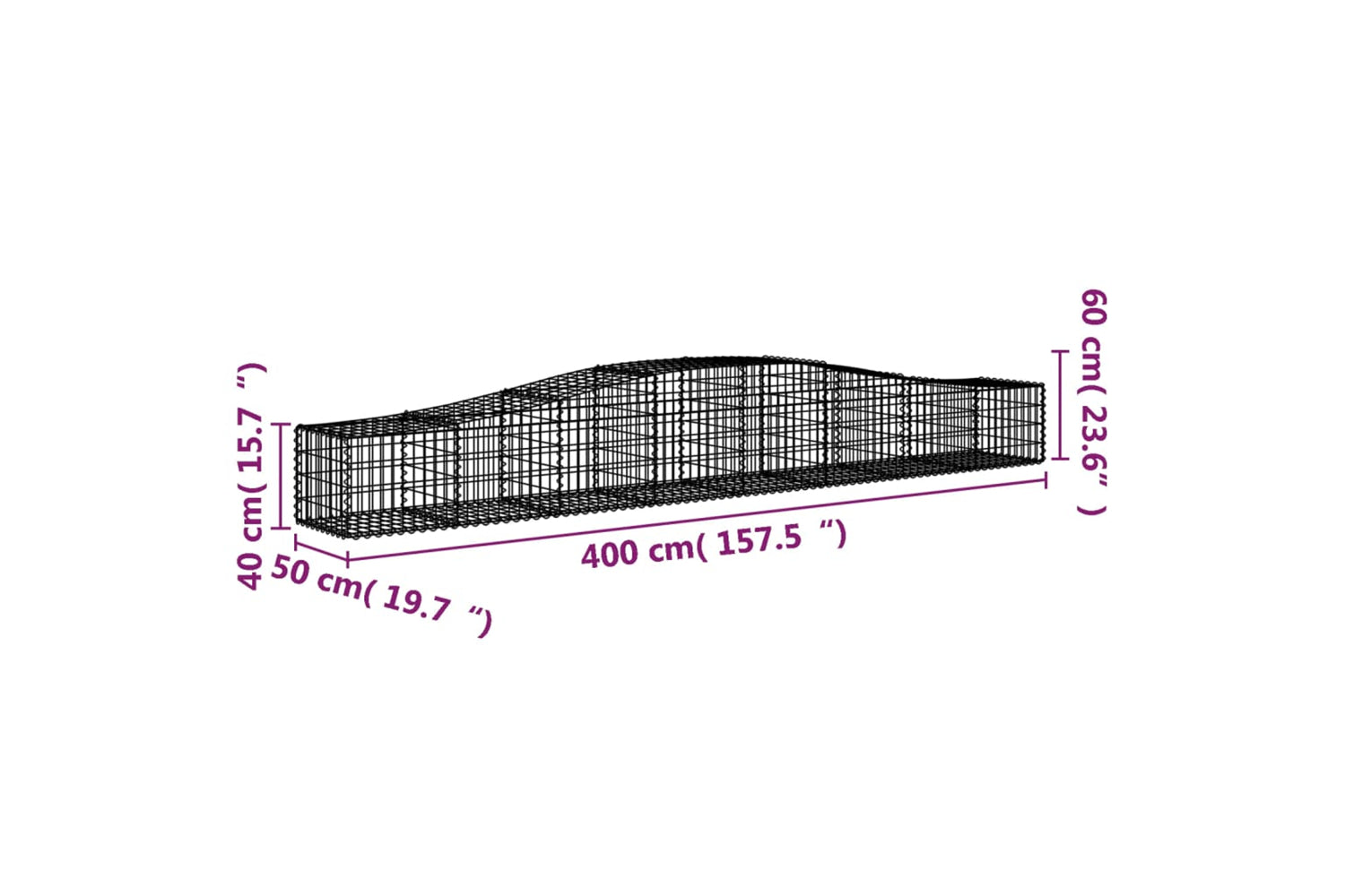 vidaXL 3145917 Arched Gabion Baskets 2 Pcs 400x50x40/60cm Galvanised Iron-5