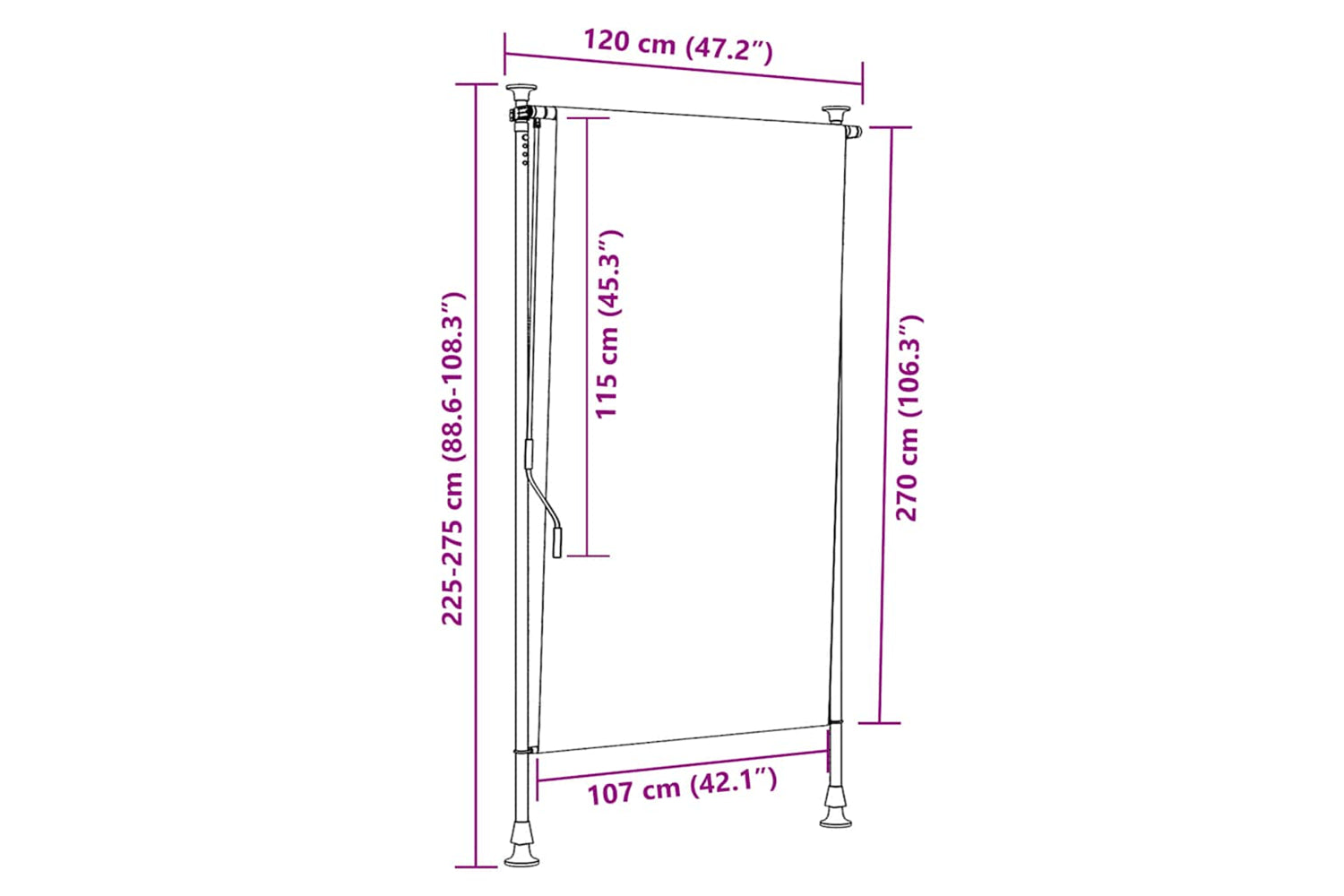 Vidaxl Outdoor Roller Blind 120x270 Cm Cream-7