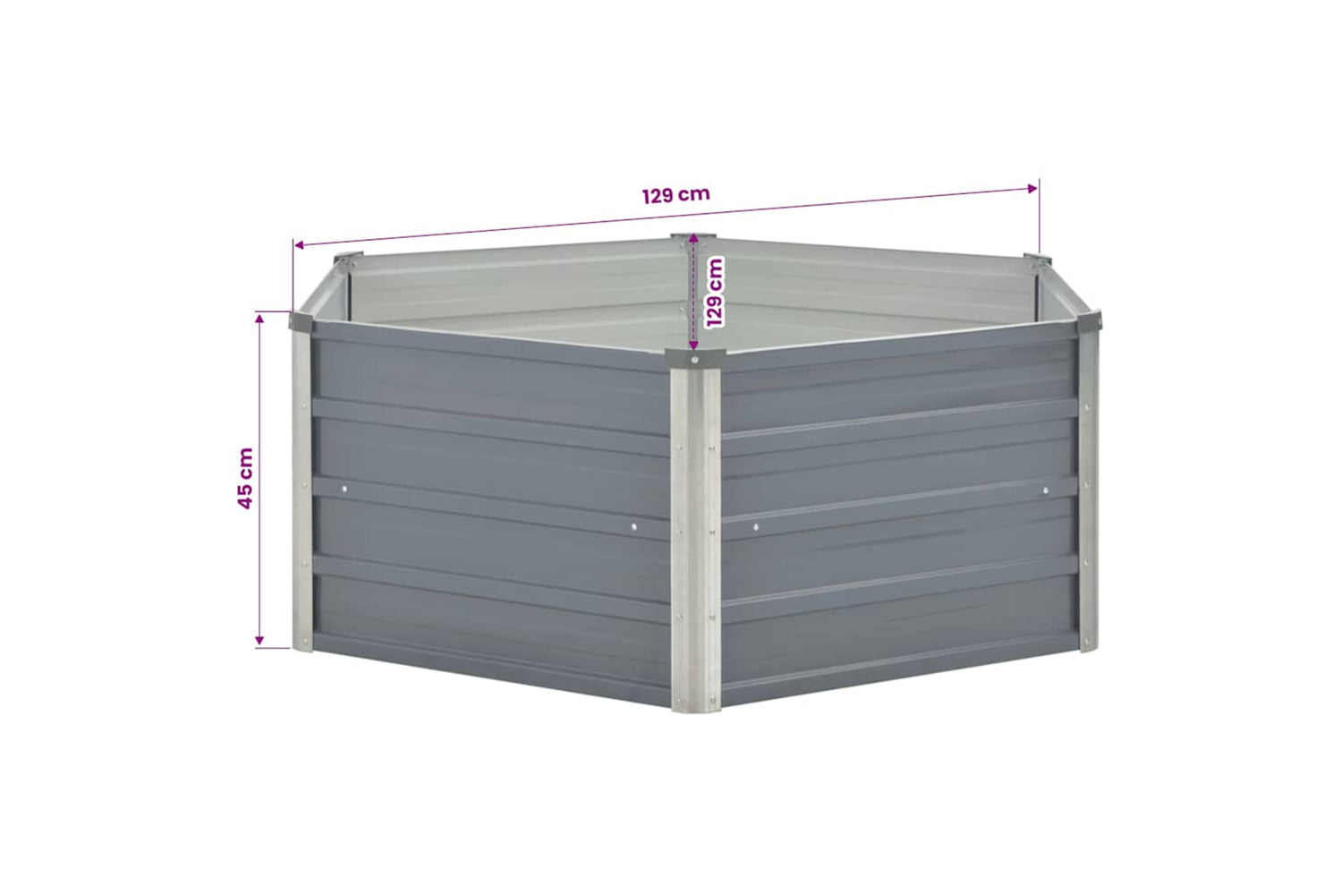 Vidaxl Raised Garden Bed 129x129x46 Cm Galvanised Steel Grey-6