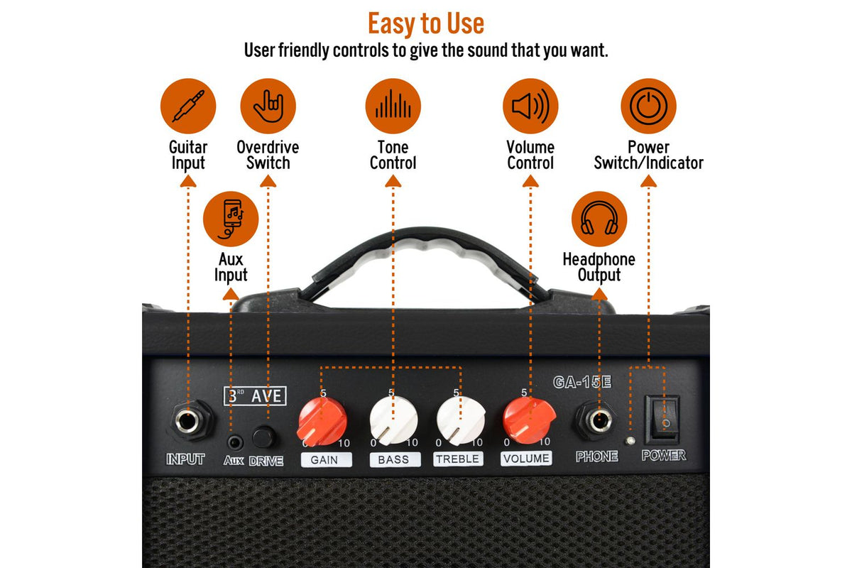 3rd Avenue 15 Watt Electric Guitar Amp-3