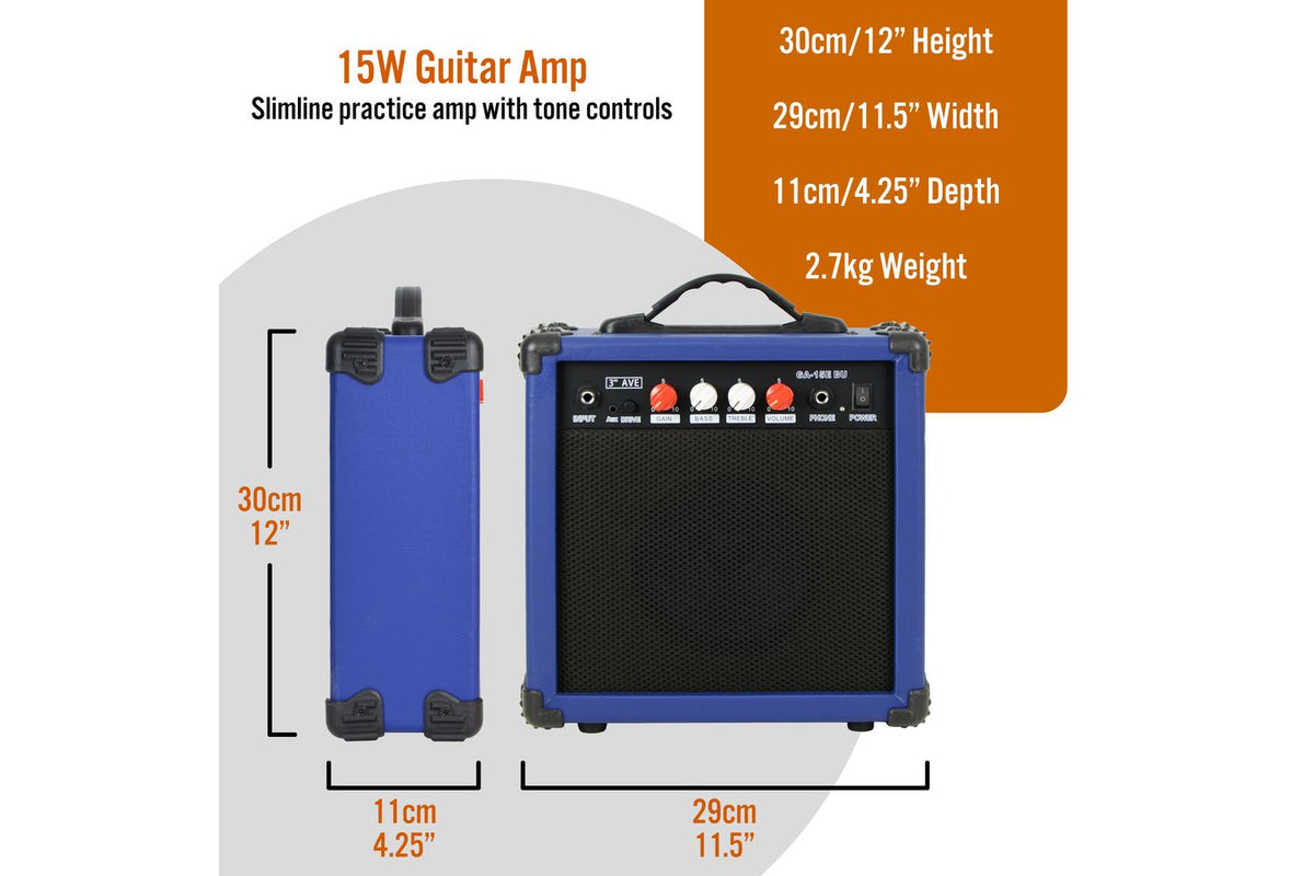 3rd Avenue 15 Watt Electric Guitar Amp - Blue-2