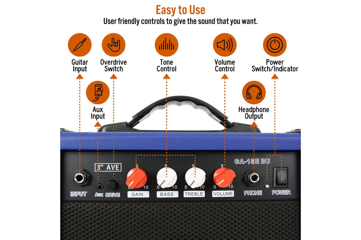 3rd Avenue 15 Watt Electric Guitar Amp - Blue-3