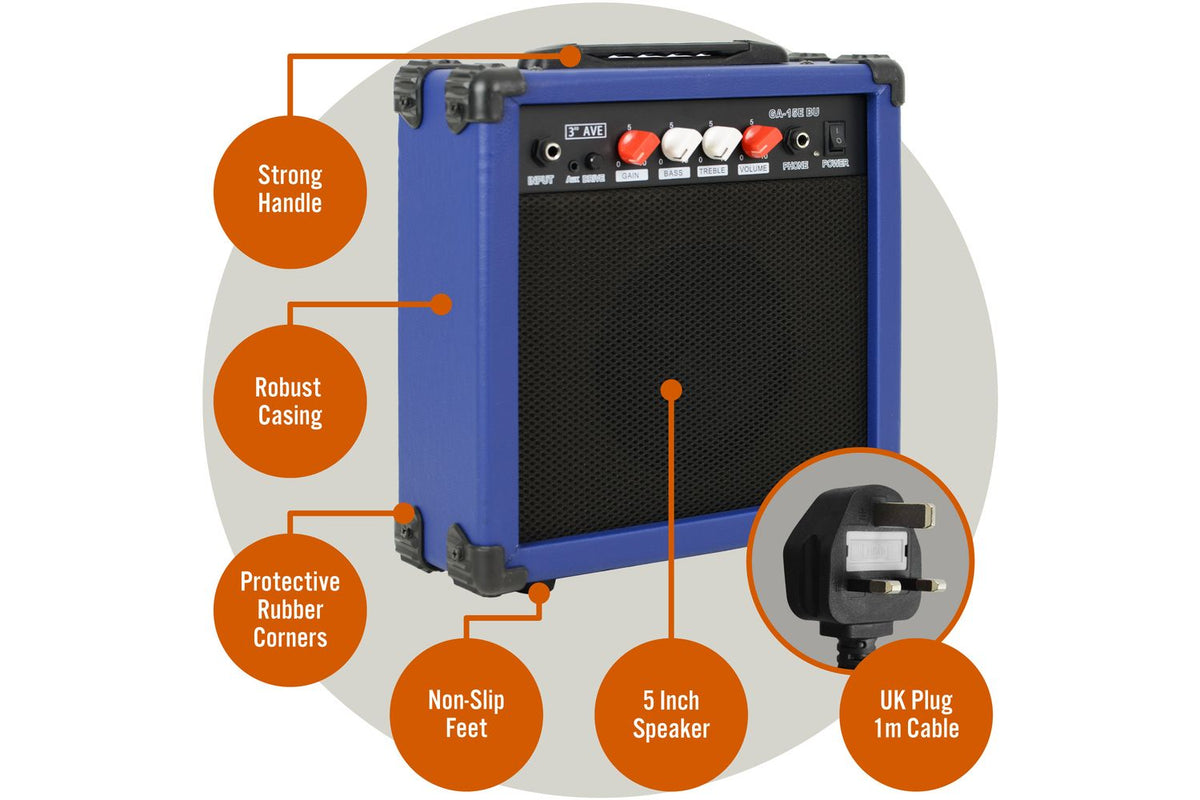 3rd Avenue 15 Watt Electric Guitar Amp - Blue-4