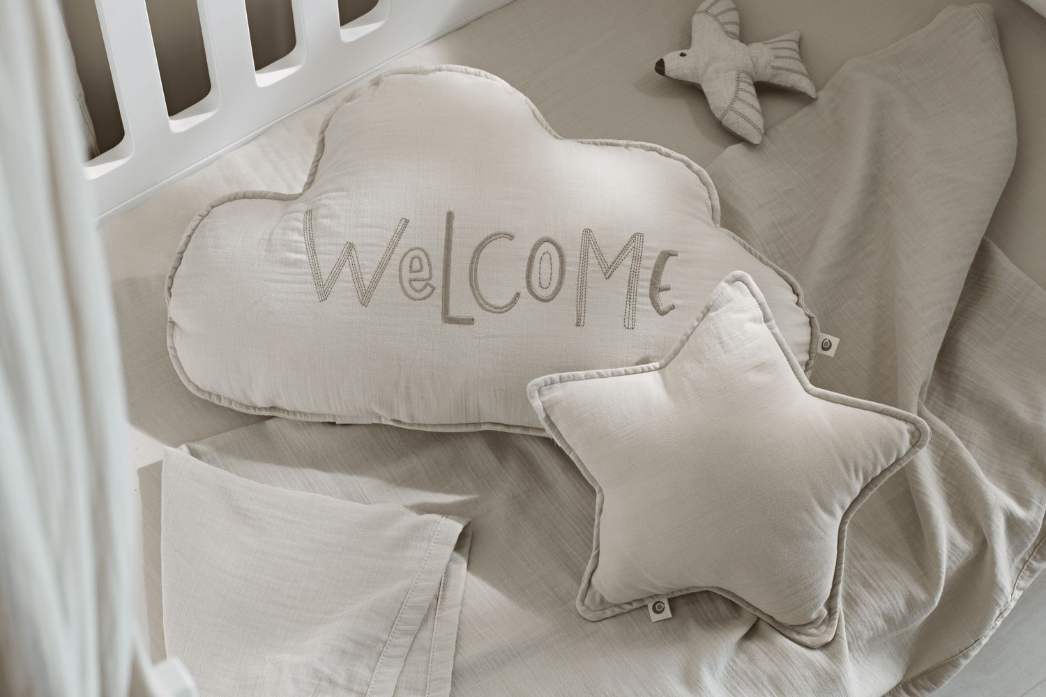 Maia Muslin Decorative Pillow Set - Soft White-5