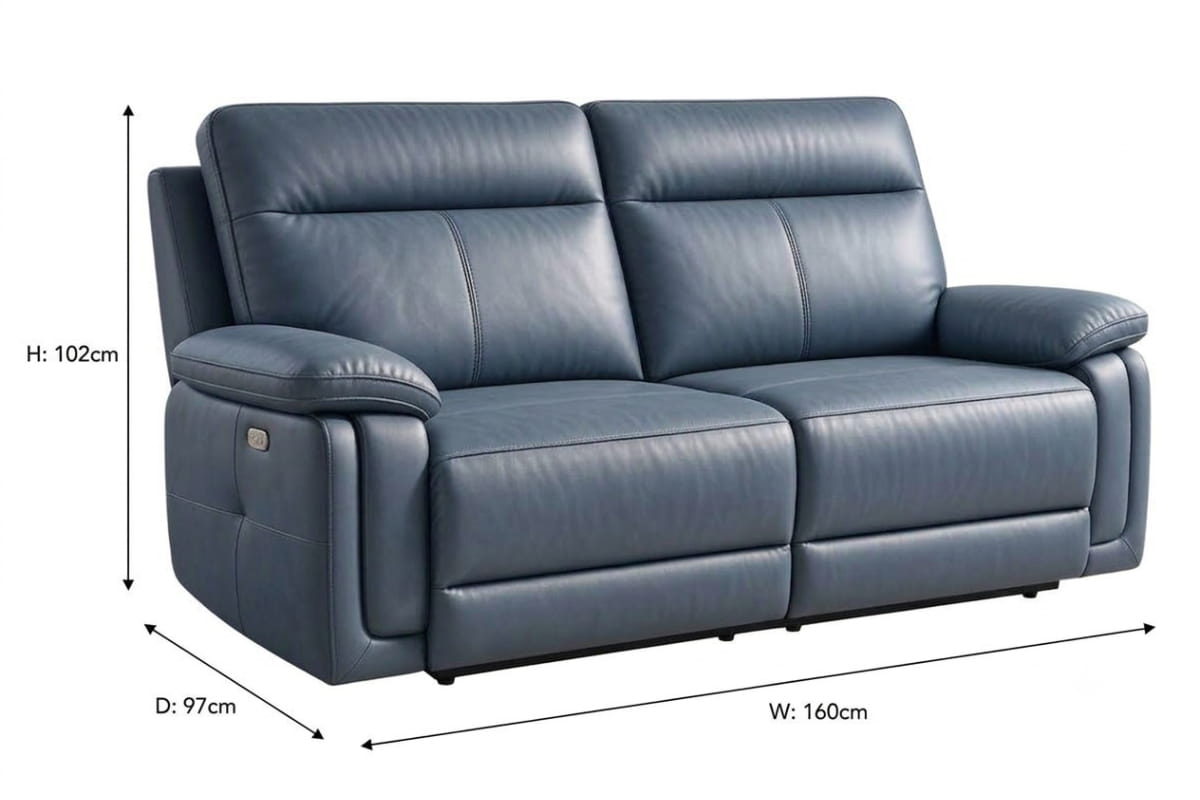Cadenza 2 Seater Sofa | Power Recliner | Leather | Blue-3
