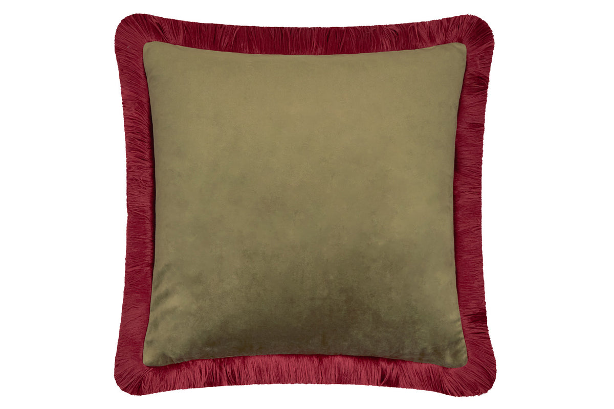 Halo Fringe Cushion | Fir Green/Dark Red | 50 x 50 cm-2