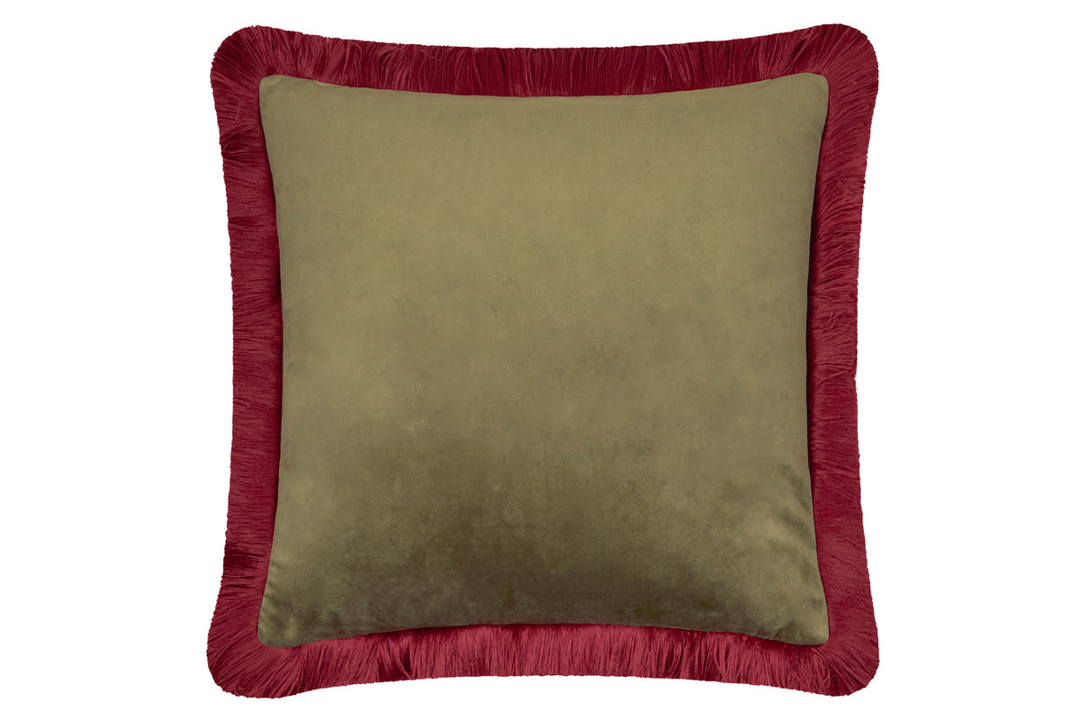 Halo Fringe Cushion | Fir Green/Dark Red | 50 x 50 cm