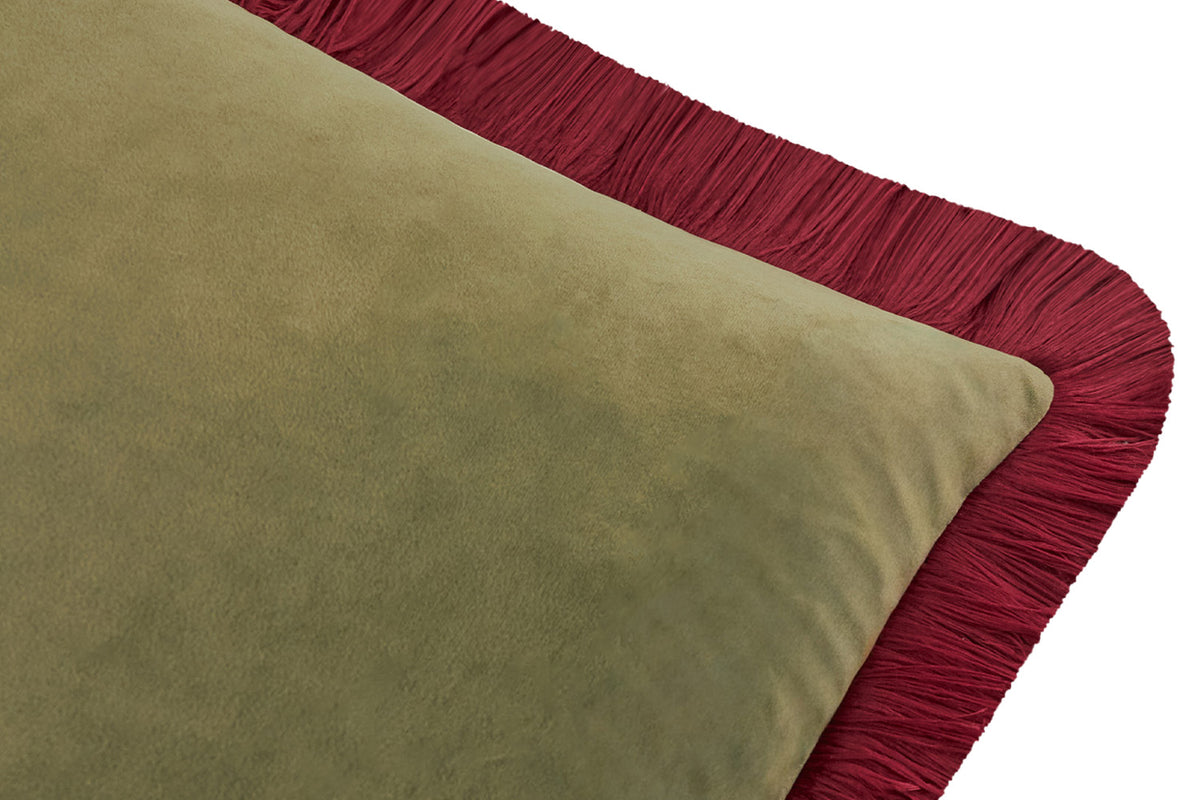 Halo Fringe Cushion | Fir Green/Dark Red | 50 x 50 cm-3