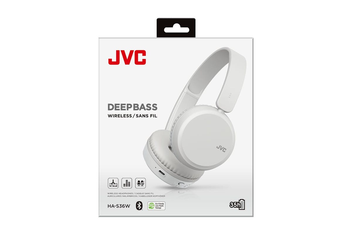 Jvc White On Ear Bluetooth Foldable Headphones Upto 35 Hour Use 3 Sound Modes 2 Device Connection Voice Assistant Bt V52-7