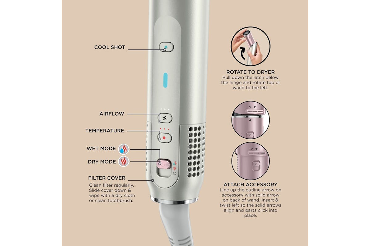 Shark Glam Ceramic & Air Styling and Drying System with FrizzFighter | HD6051SUKPK | Pink-13