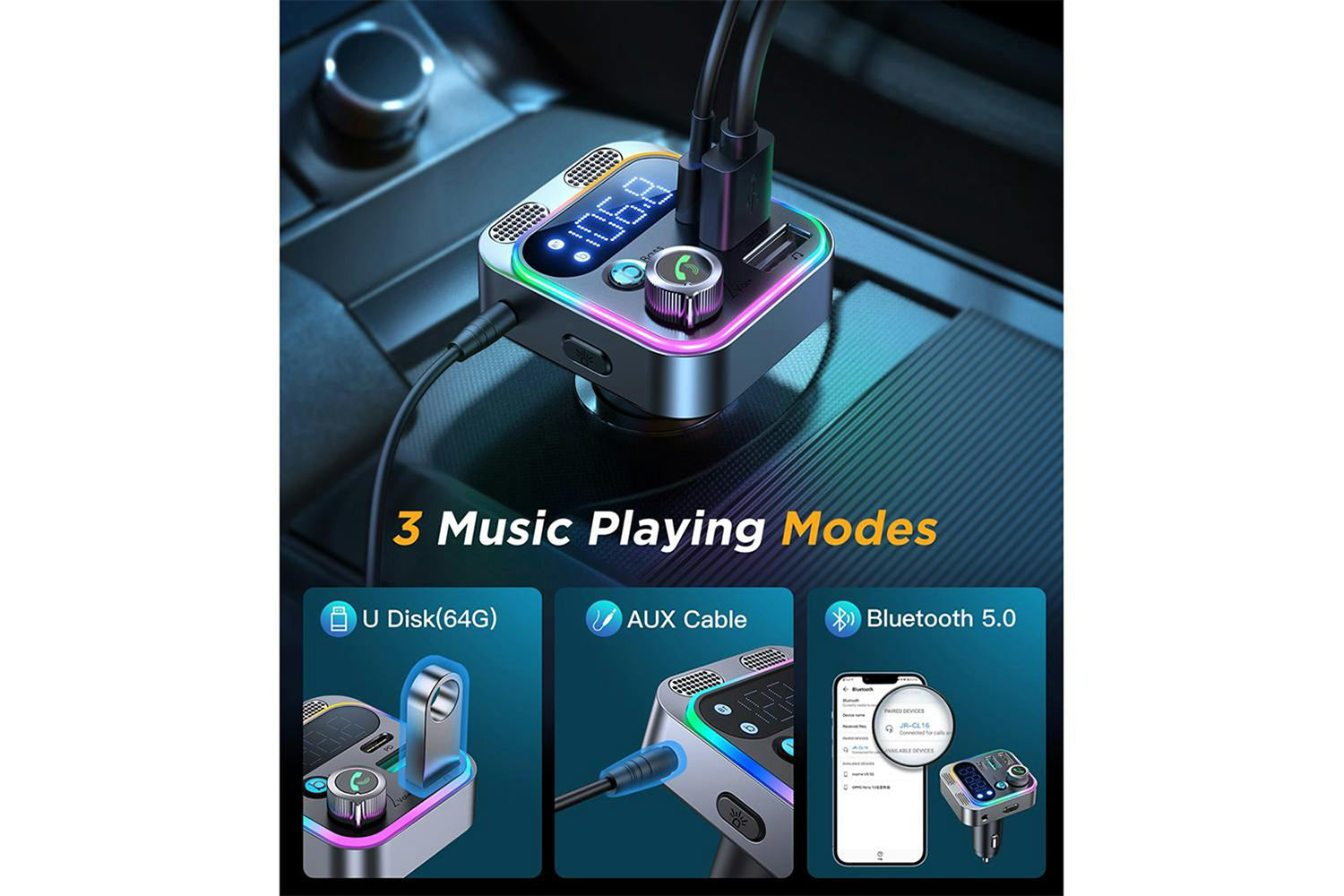Joyroom 48W Car Wireless FM Transmitter | Black-2