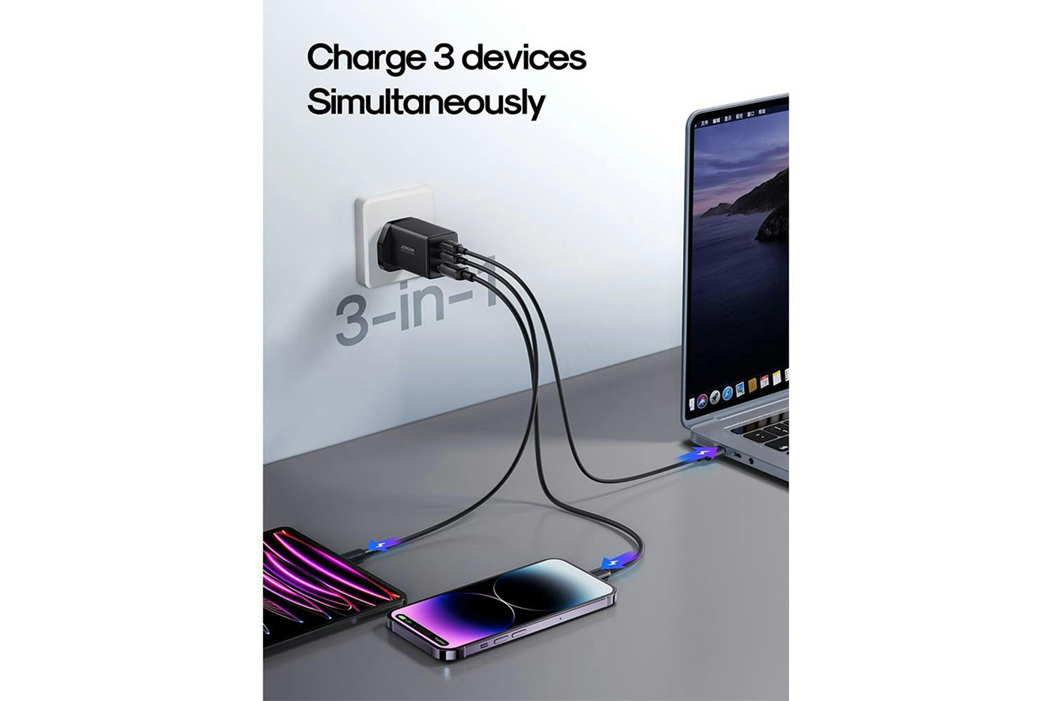 Joyroom 2C1A 65W Fast Charger +100W C to C Cable | 1.2m | Black-3