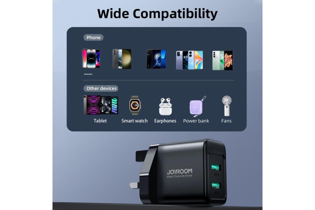 Joyroom 2.4A Dual USB Port Fast Charger | Black-7