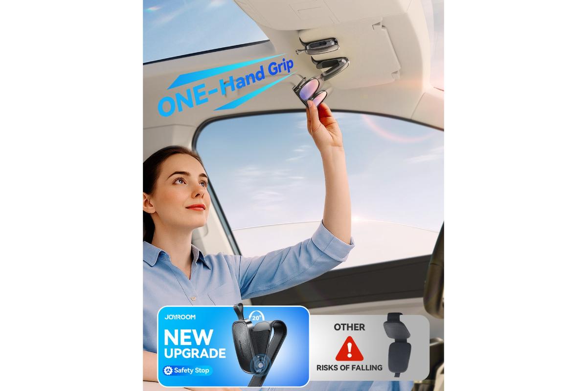 Joyroom JR-ZS511 Magnetic One-hand Car Visor Sunglasses Holder Clip | Black-7