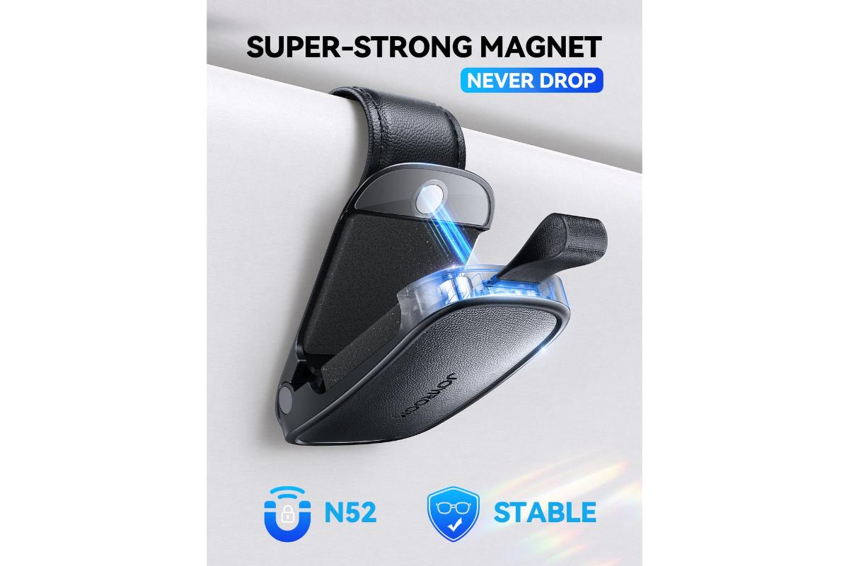Joyroom JR-ZS511 Magnetic One-hand Car Visor Sunglasses Holder Clip | Black-8