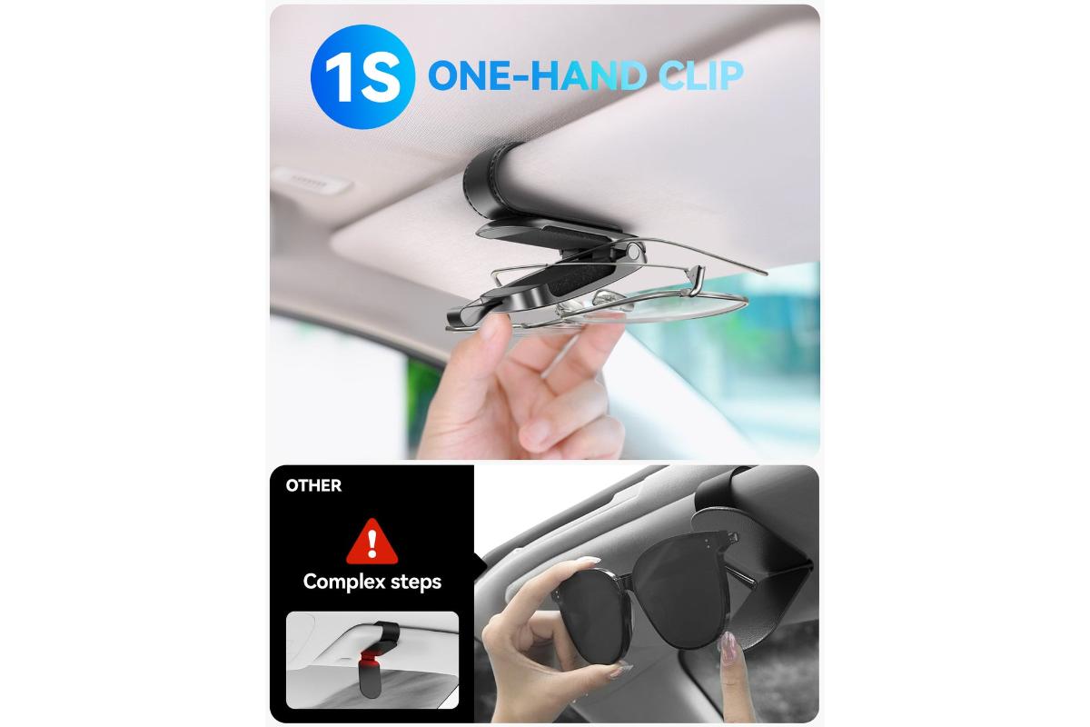 Joyroom JR-ZS511 Magnetic One-hand Car Visor Sunglasses Holder Clip | Black-9