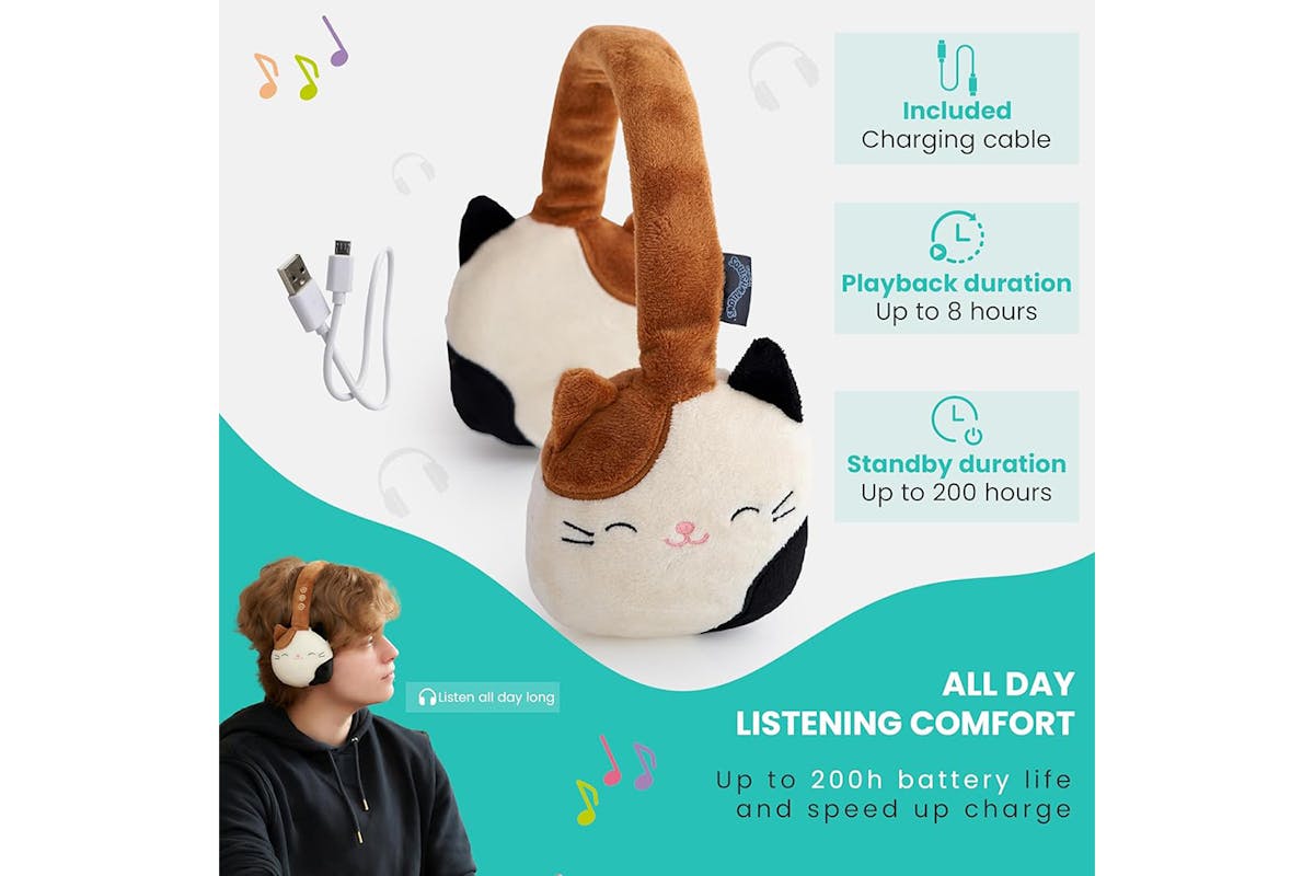 Squishmallows Cam The Cat Plush Bluetooth Wireless Headphone-4