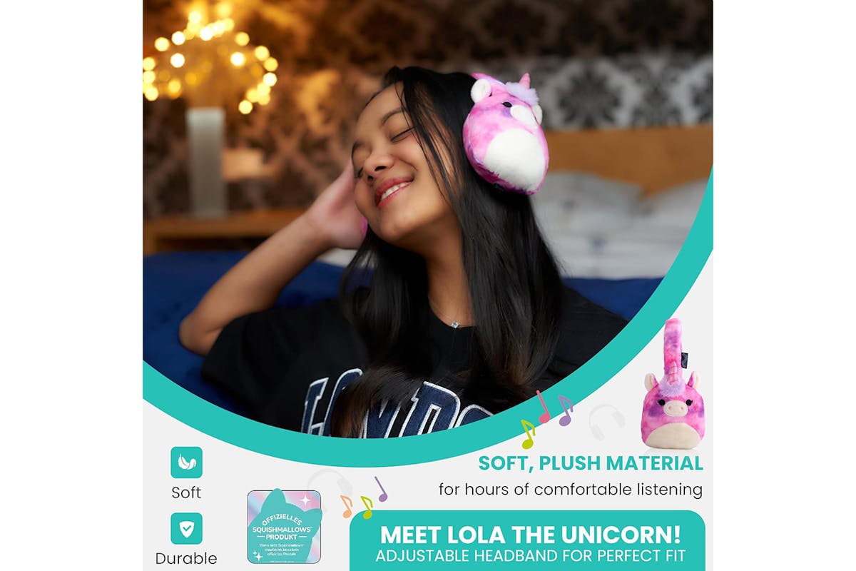 Squishmallows Lola The Unicorn Plush Bluetooth Wireless Headphones-2