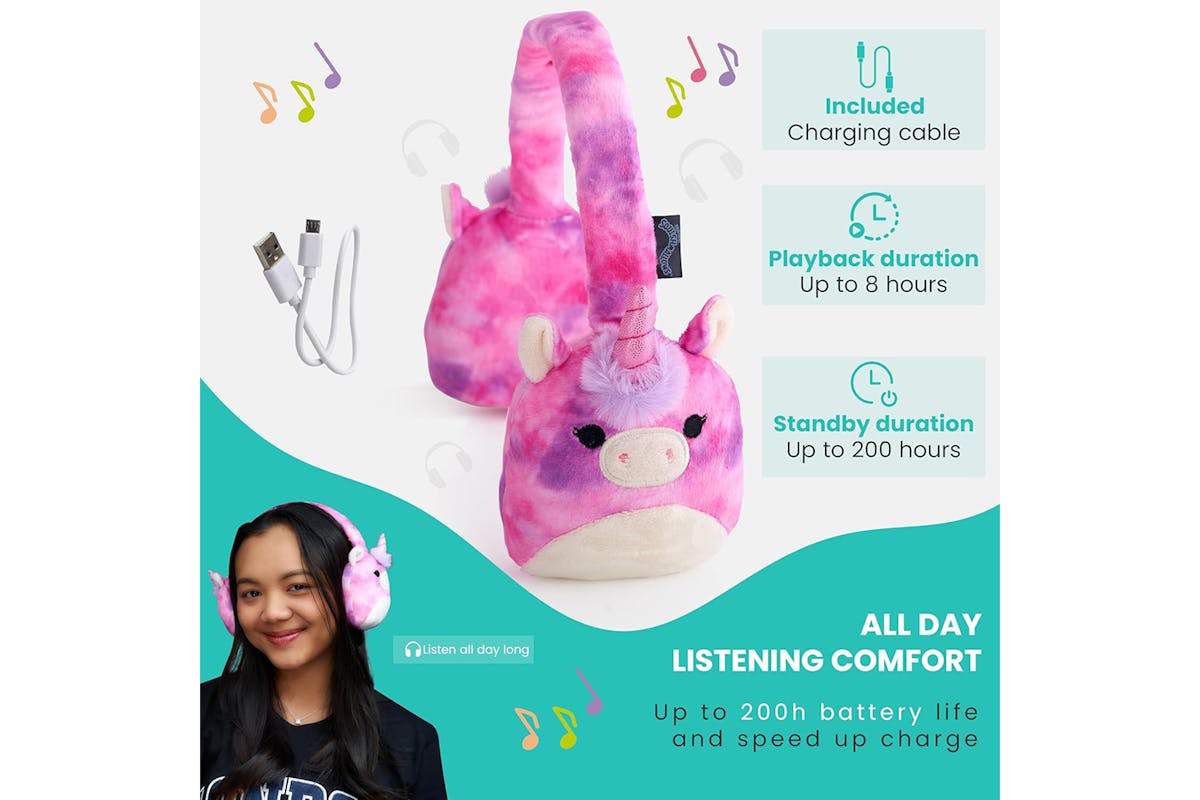 Squishmallows Lola The Unicorn Plush Bluetooth Wireless Headphones-6
