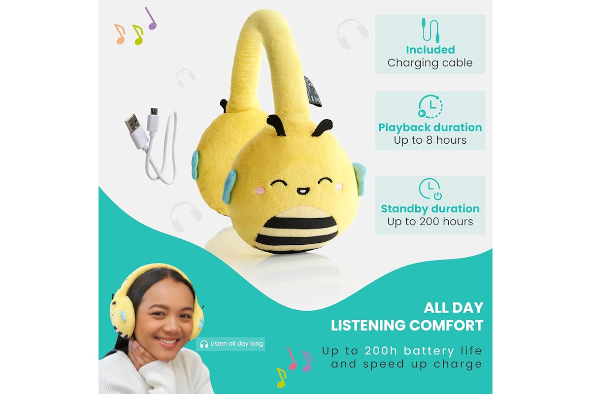 Squishmallows Sunny The Bee Plush Bluetooth Wireless Headphones-3