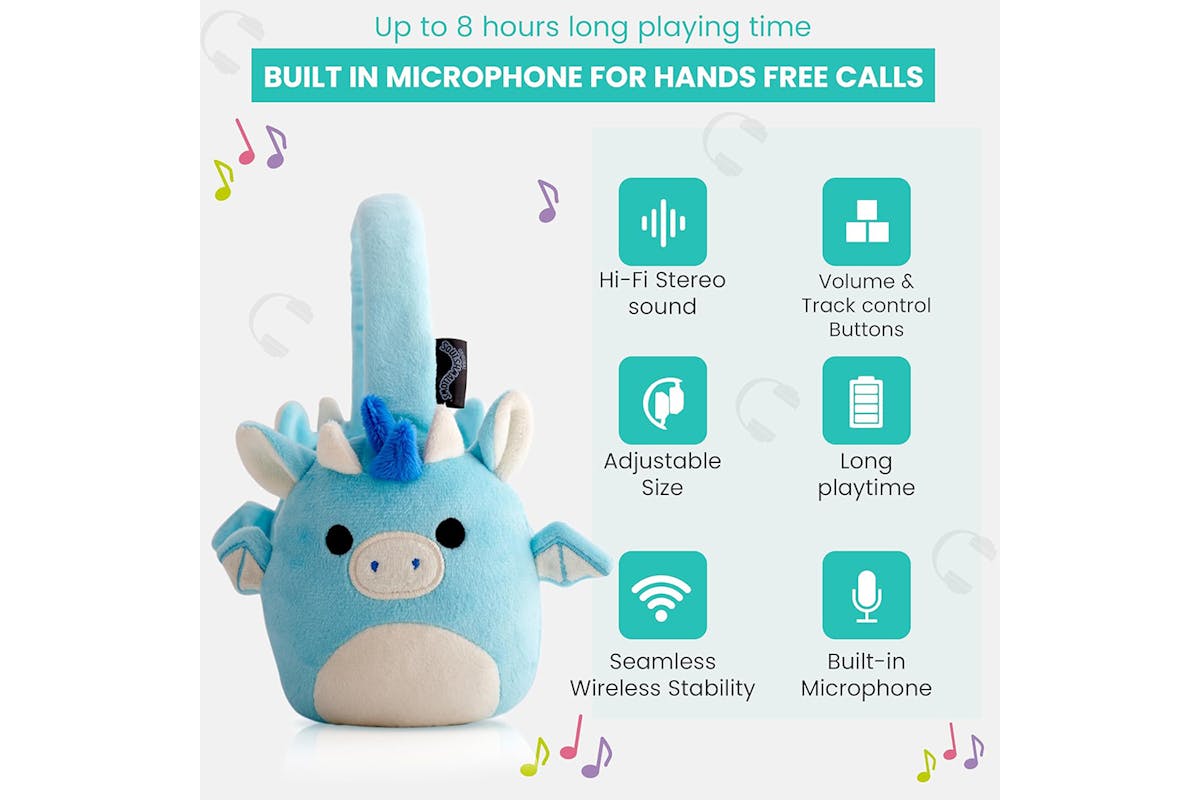 Squishmallows Tatiana The Dragon Plush Bluetooth Wireless Headphones-3