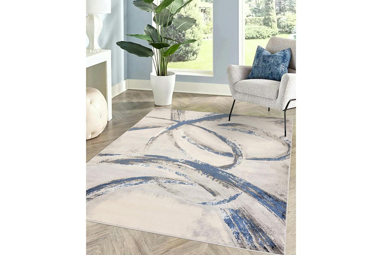 Swirl Abstract Rug | Grey/Blue | 80 x 150 cm-2